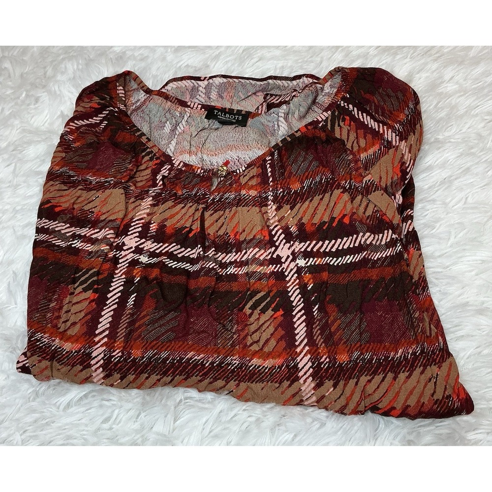 Talbots 1x Petite Women's LongSleeve Boho Plaid Blouse